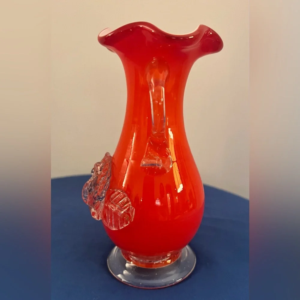 Vintage Handblown Art Glass Vase Flower Reddish Orange  6”T - Picture 4 of 7